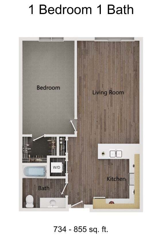 1 Bedroom 1 Bath 211 floor plan